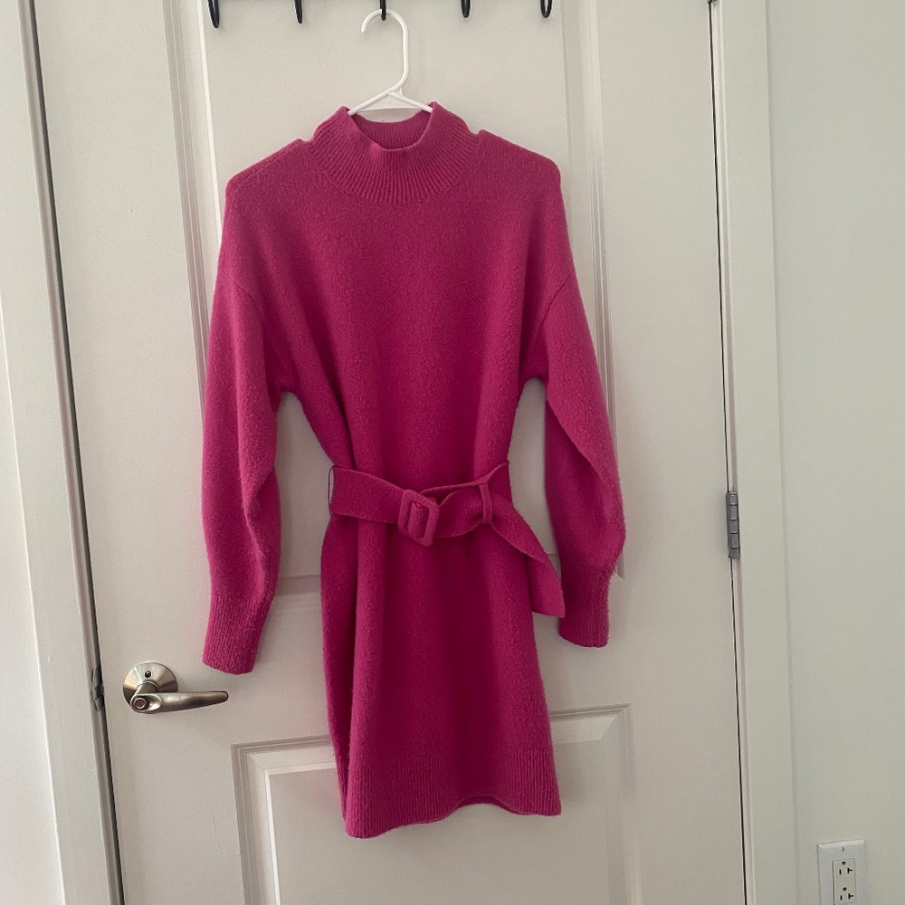 & Other Stories Bright Pink Belted Sweater Dress XS